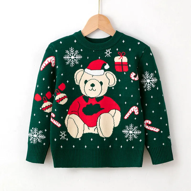 2022 Toddler Kids Cartoon Bear Pullover Knitted Sweater Christmas Sweater