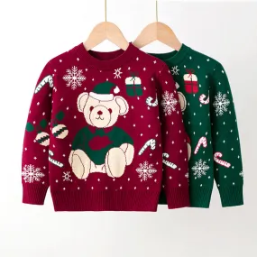 2022 Toddler Kids Cartoon Bear Pullover Knitted Sweater Christmas Sweater