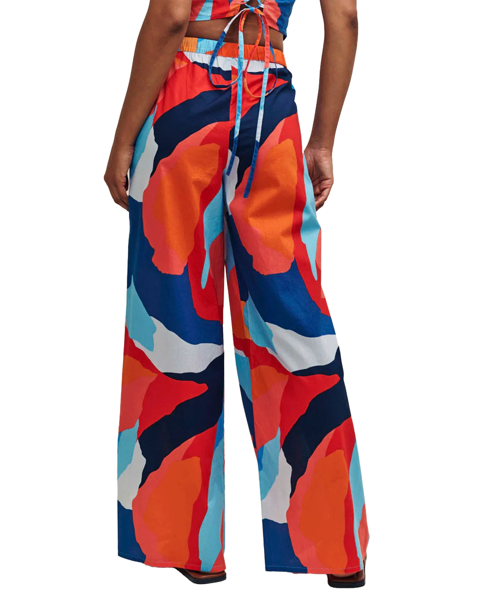 Abstract Print Wide Leg Drawstring Beach Trousers - Multi