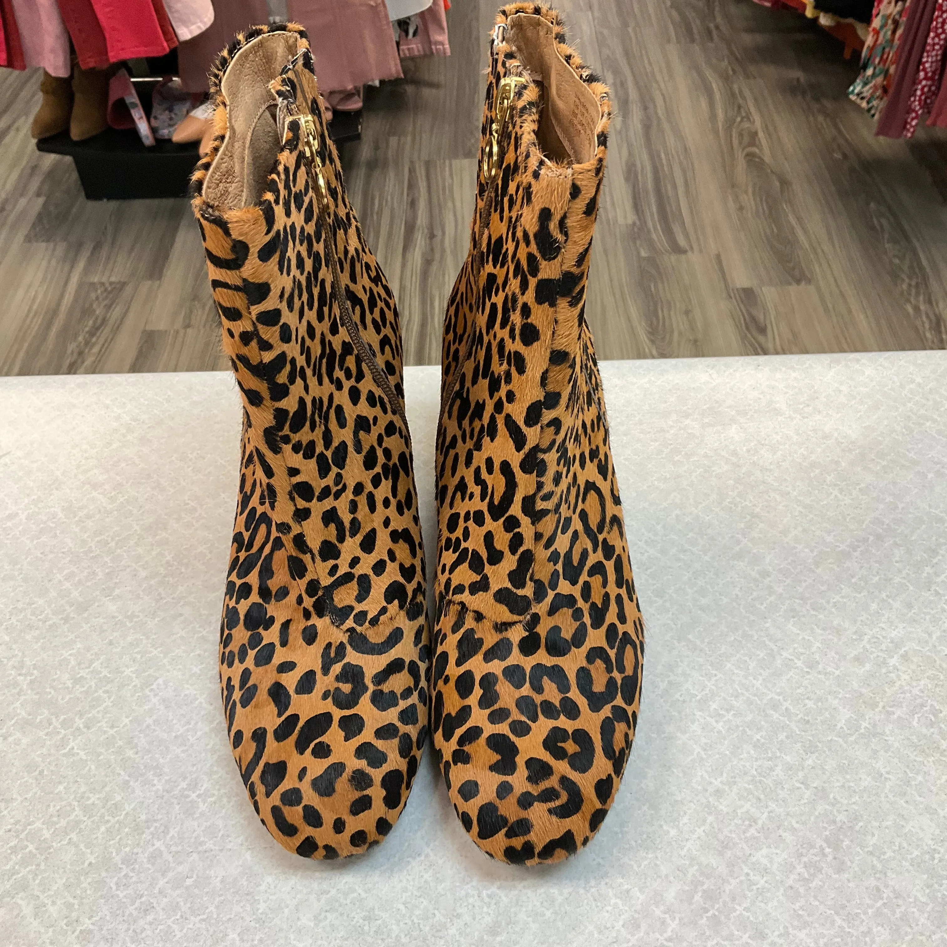 Animal Print Boots Ankle Flats Earth, Size 9