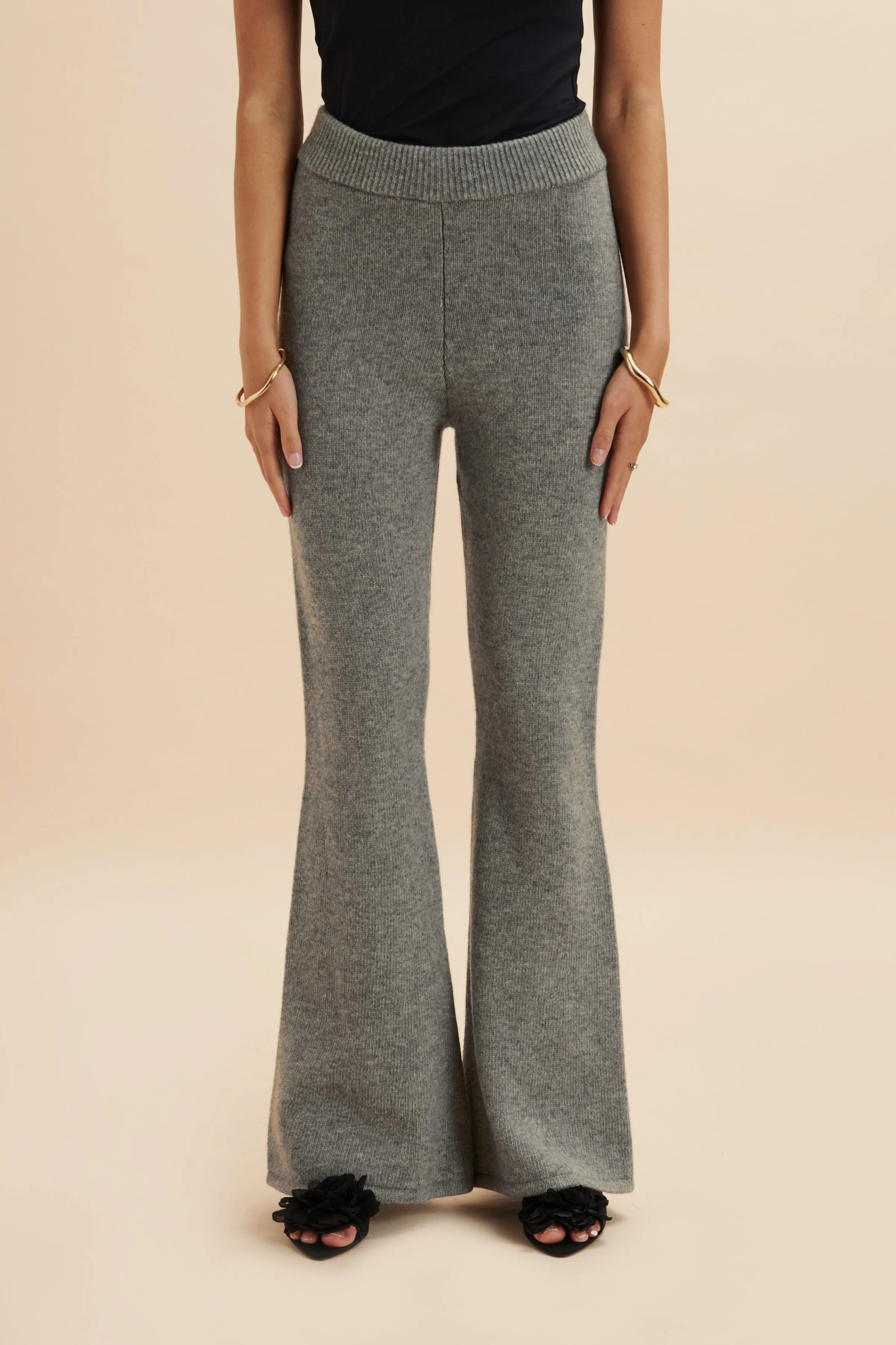 AYZEL Knitted Cashmere Blend Fit & Flare Trousers In Grey