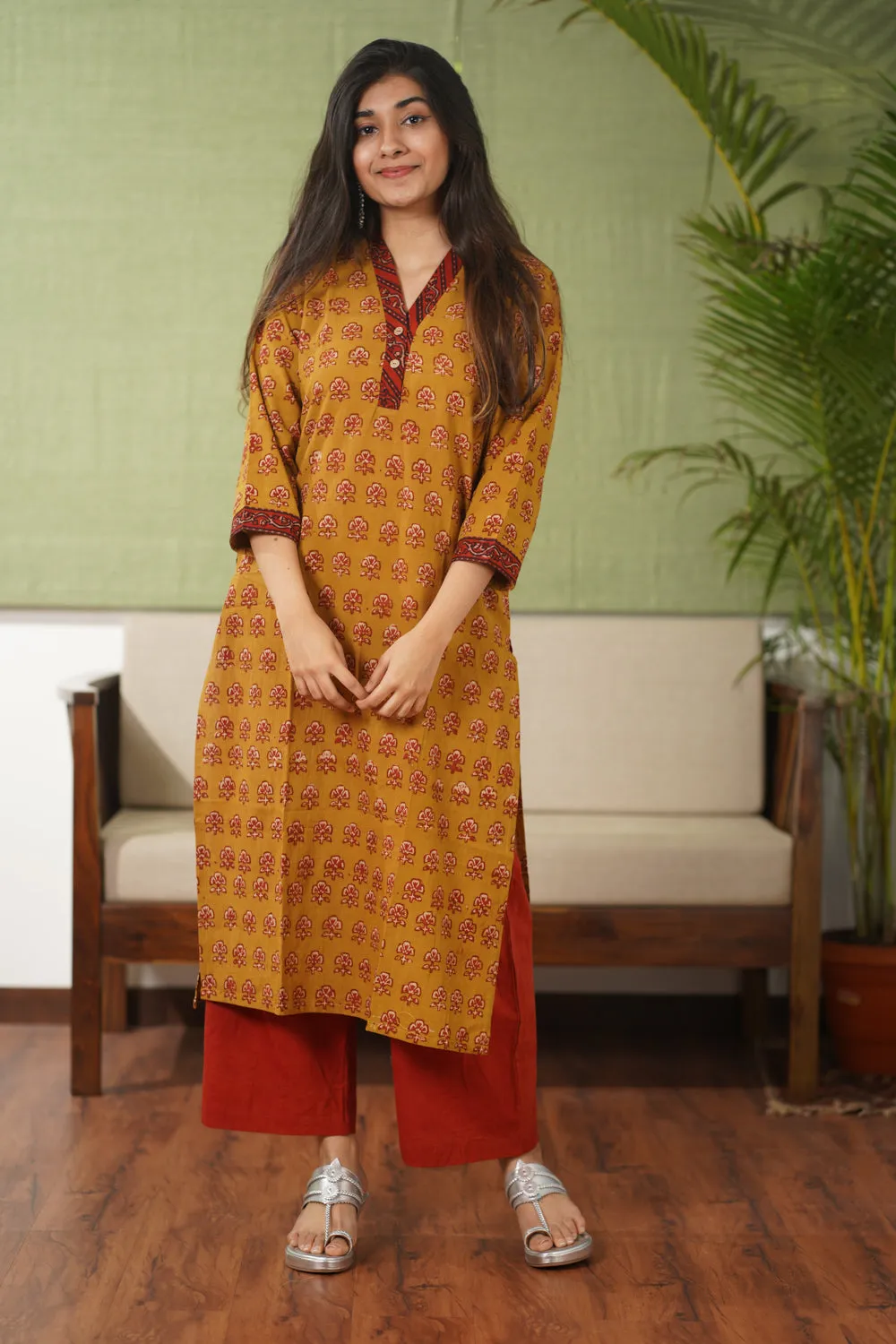 Balotra Mustard Cotton Kurta