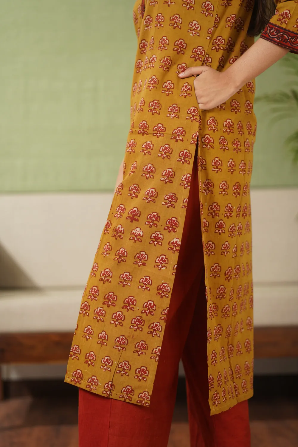 Balotra Mustard Cotton Kurta