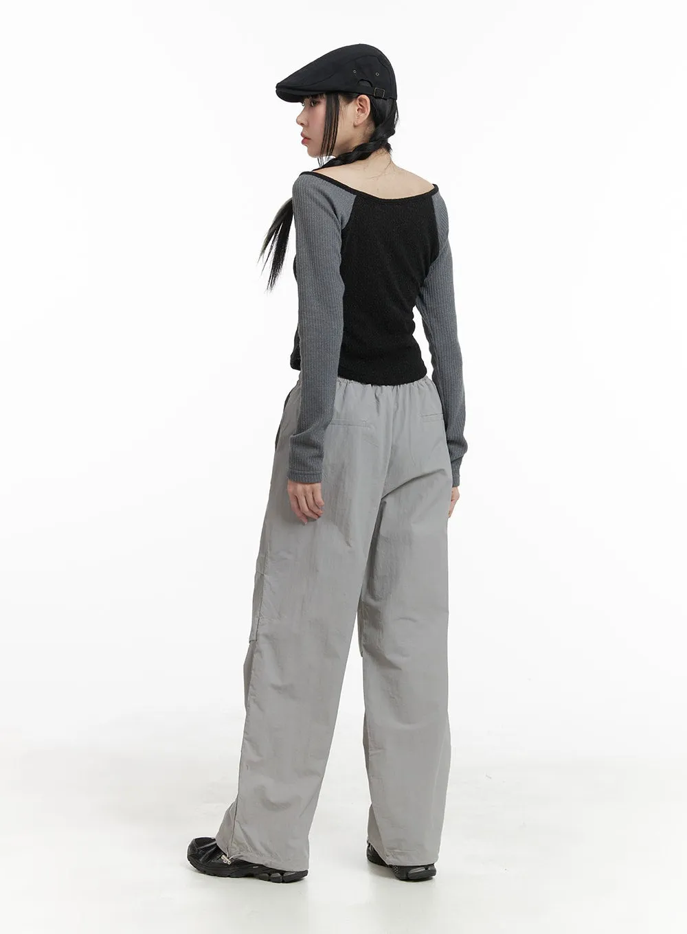 Banding Waist Nylon Wide Trousers OM426