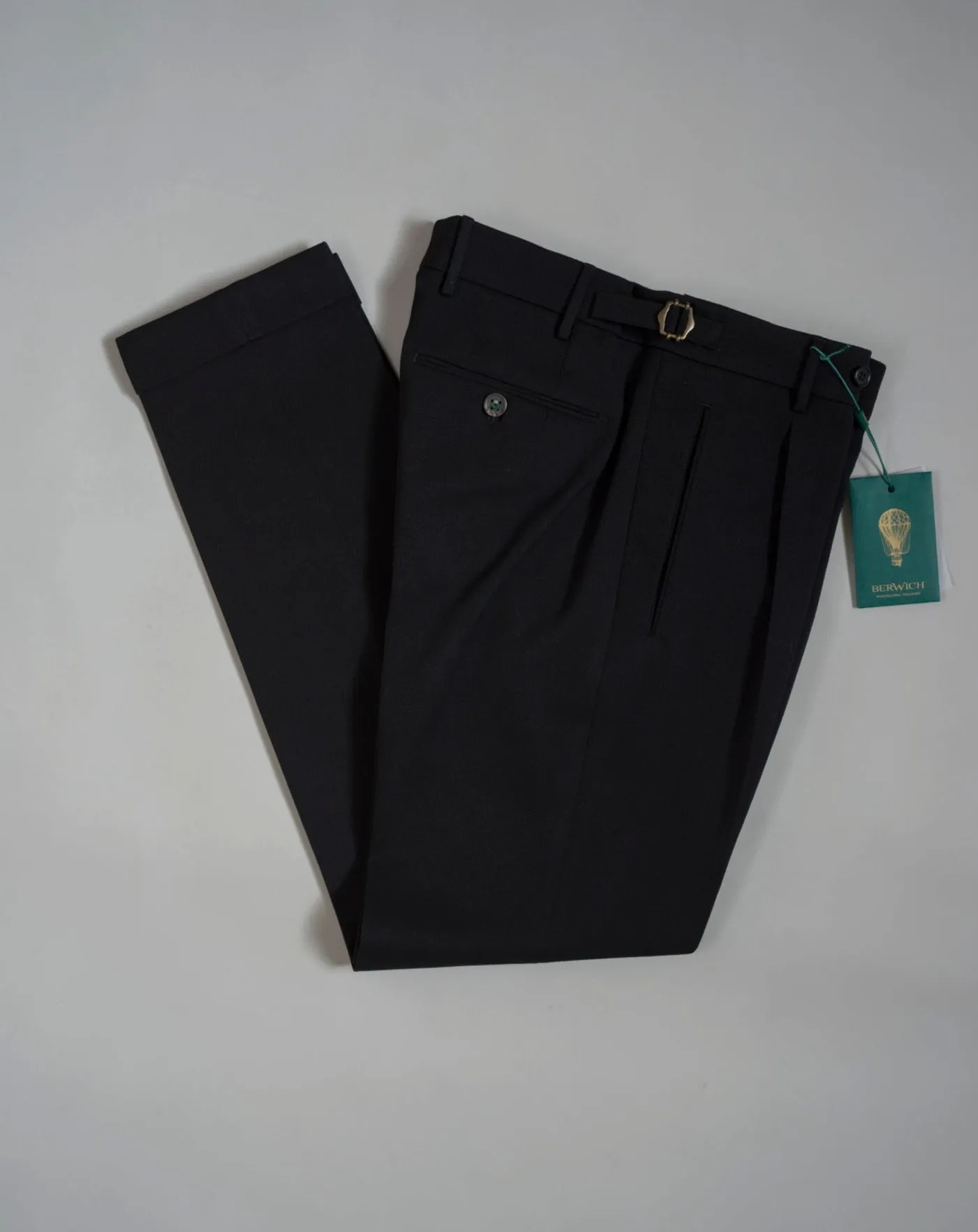 Berwich Retrolong Wool Cotton Trousers  / Black