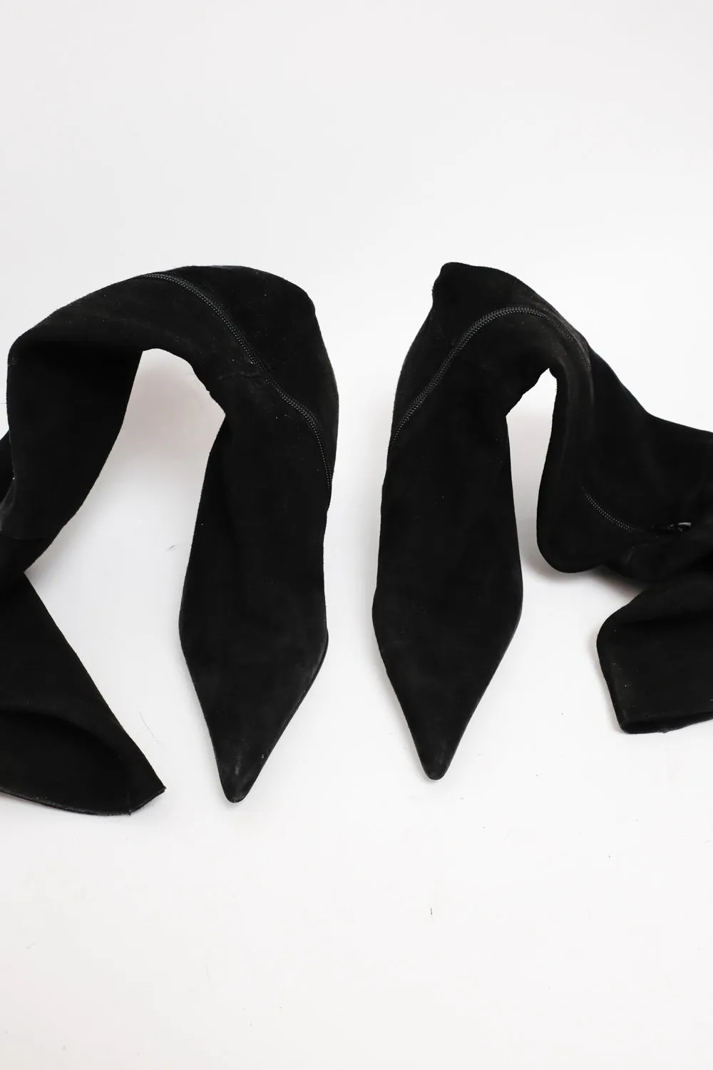 BLACK SUEDE LEATHER OVERKNEE BOOTS 38