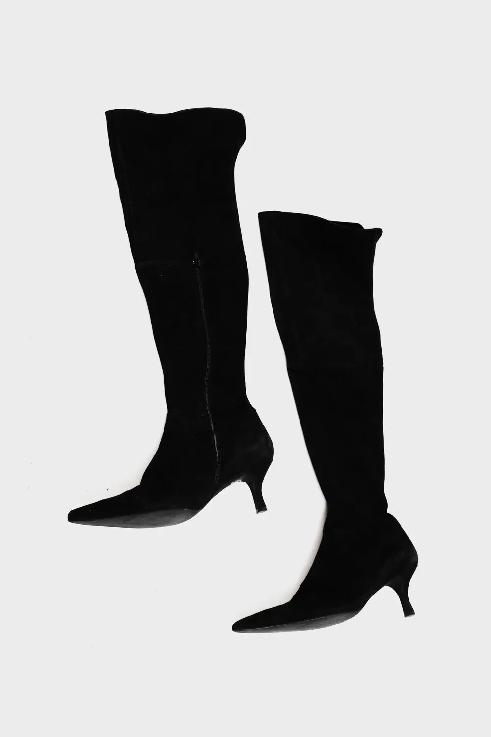 BLACK SUEDE LEATHER OVERKNEE BOOTS 38