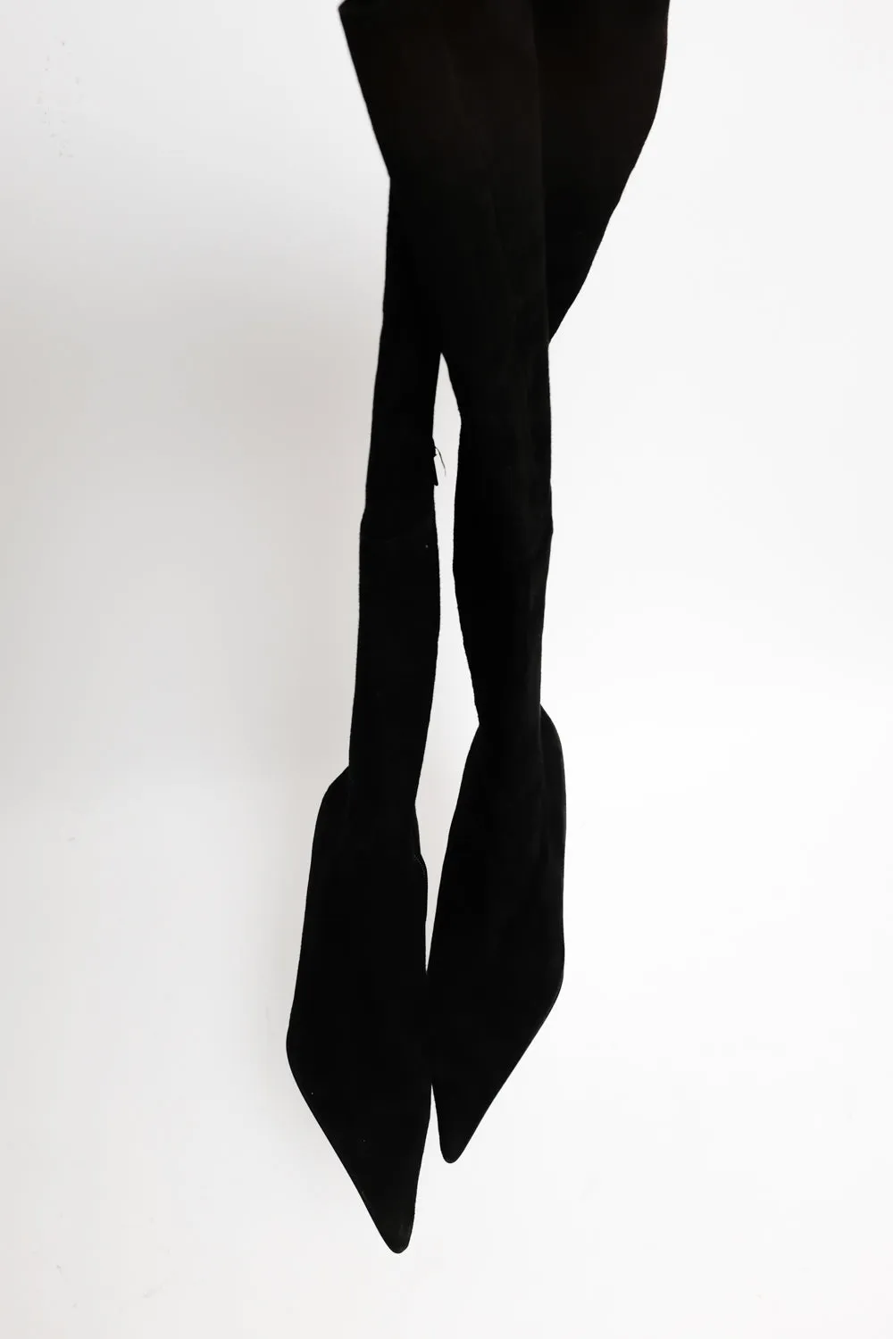 BLACK SUEDE LEATHER OVERKNEE BOOTS 38