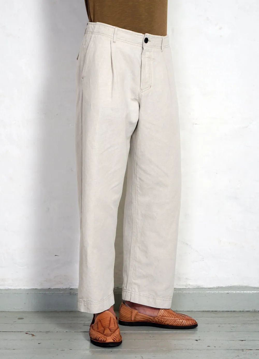 BOBBY | Super Wide Pleated Trousers | Flax Nature