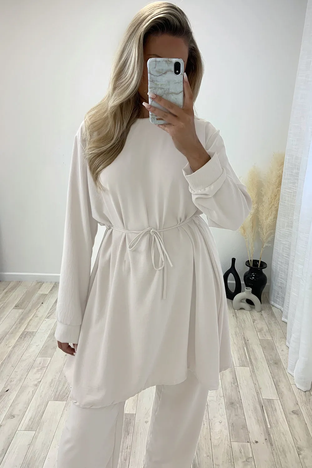 Chiara White Oversized Belted Top and Trousers Co-Ord Set