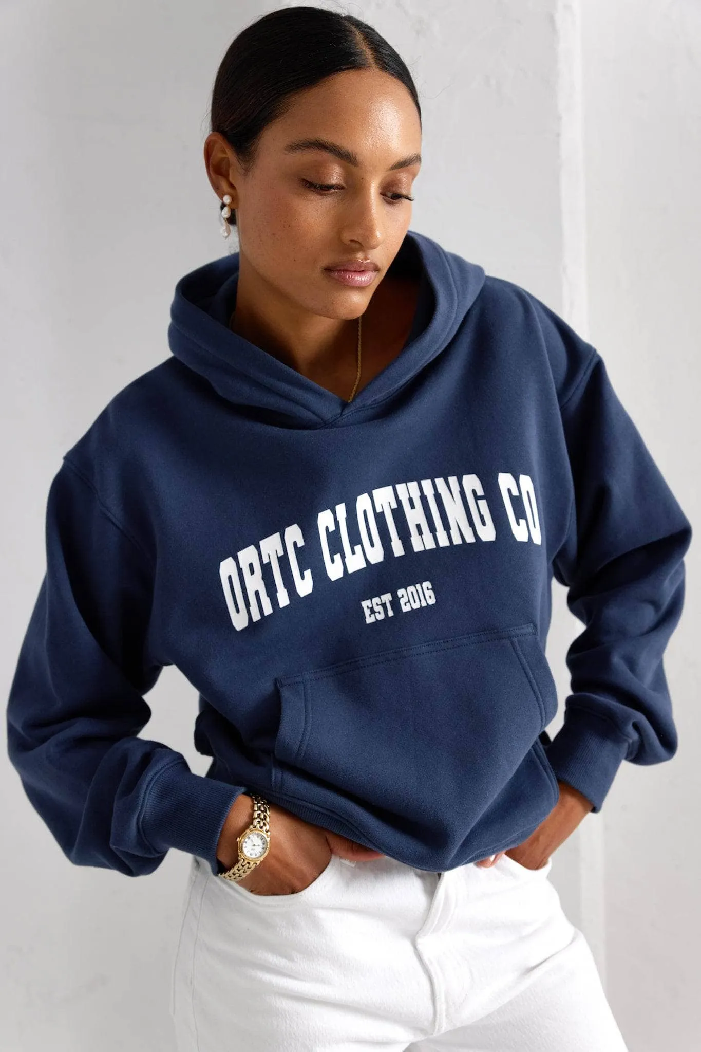 College Logo Hoodie Navy