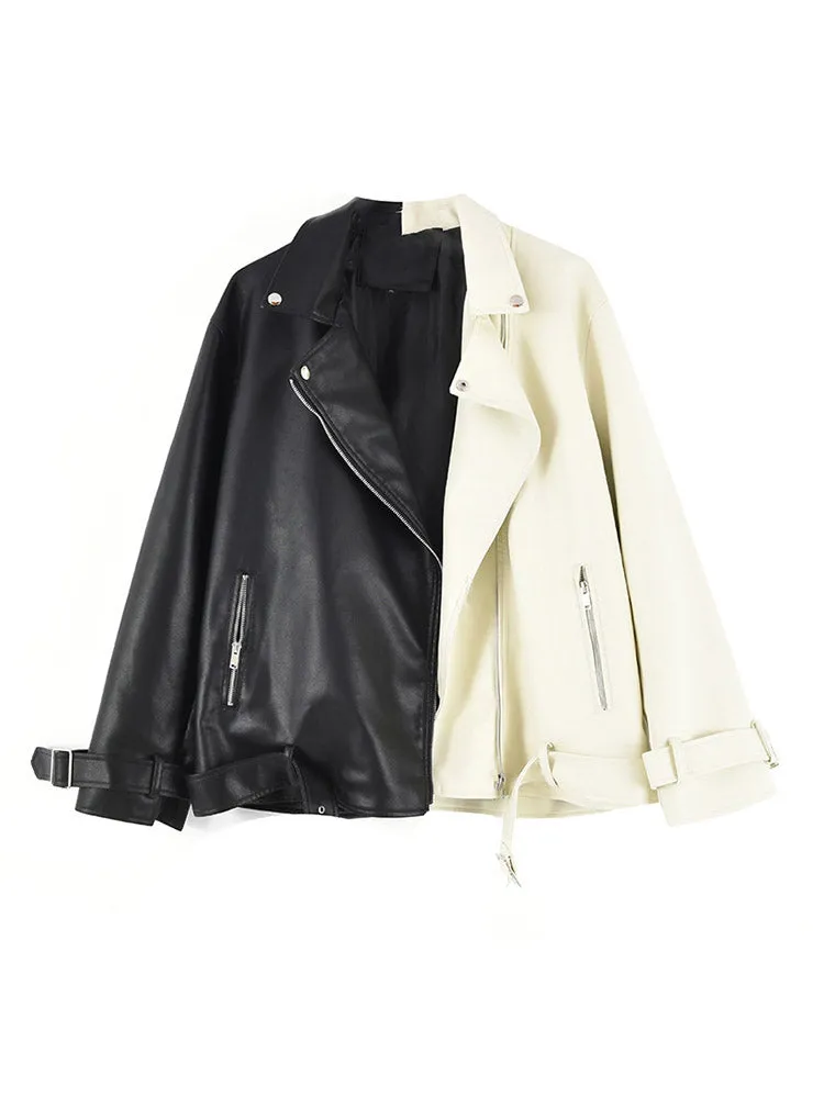 Colorblock PU Leather Jacket