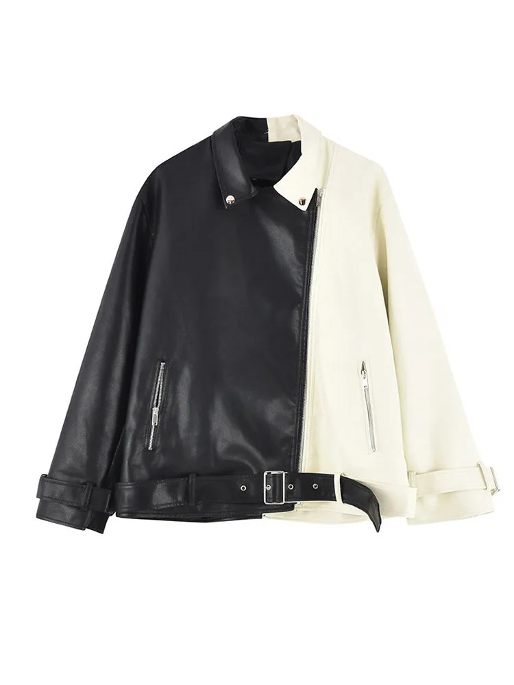 Colorblock PU Leather Jacket