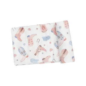 Cowboy Boots Pink Bamboo Swaddle Blanket