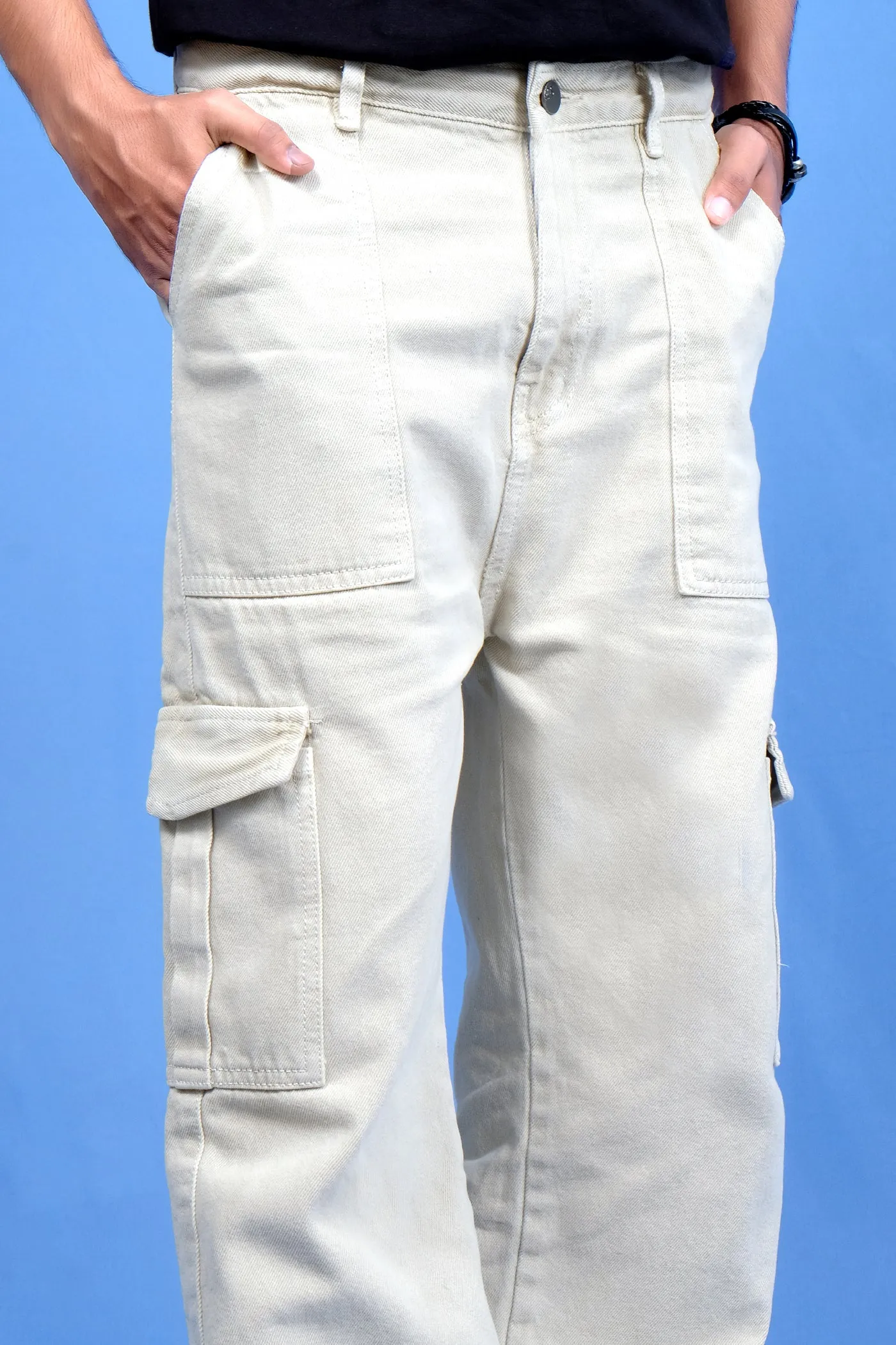 CREAM BAGGY FIT JEANS