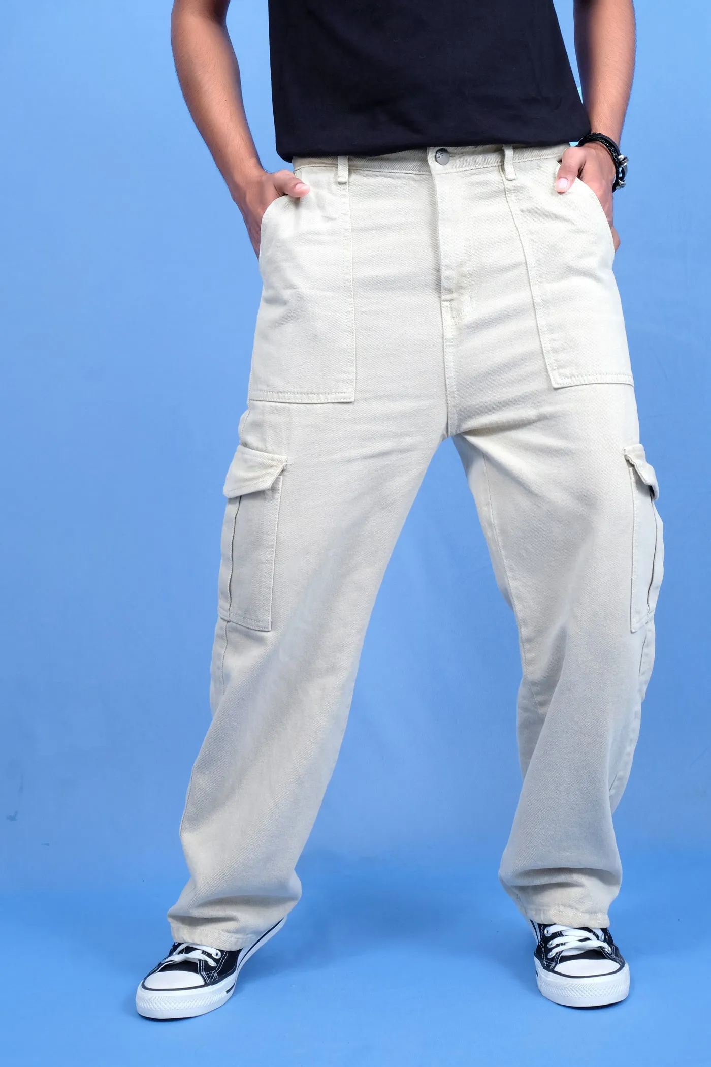 CREAM BAGGY FIT JEANS