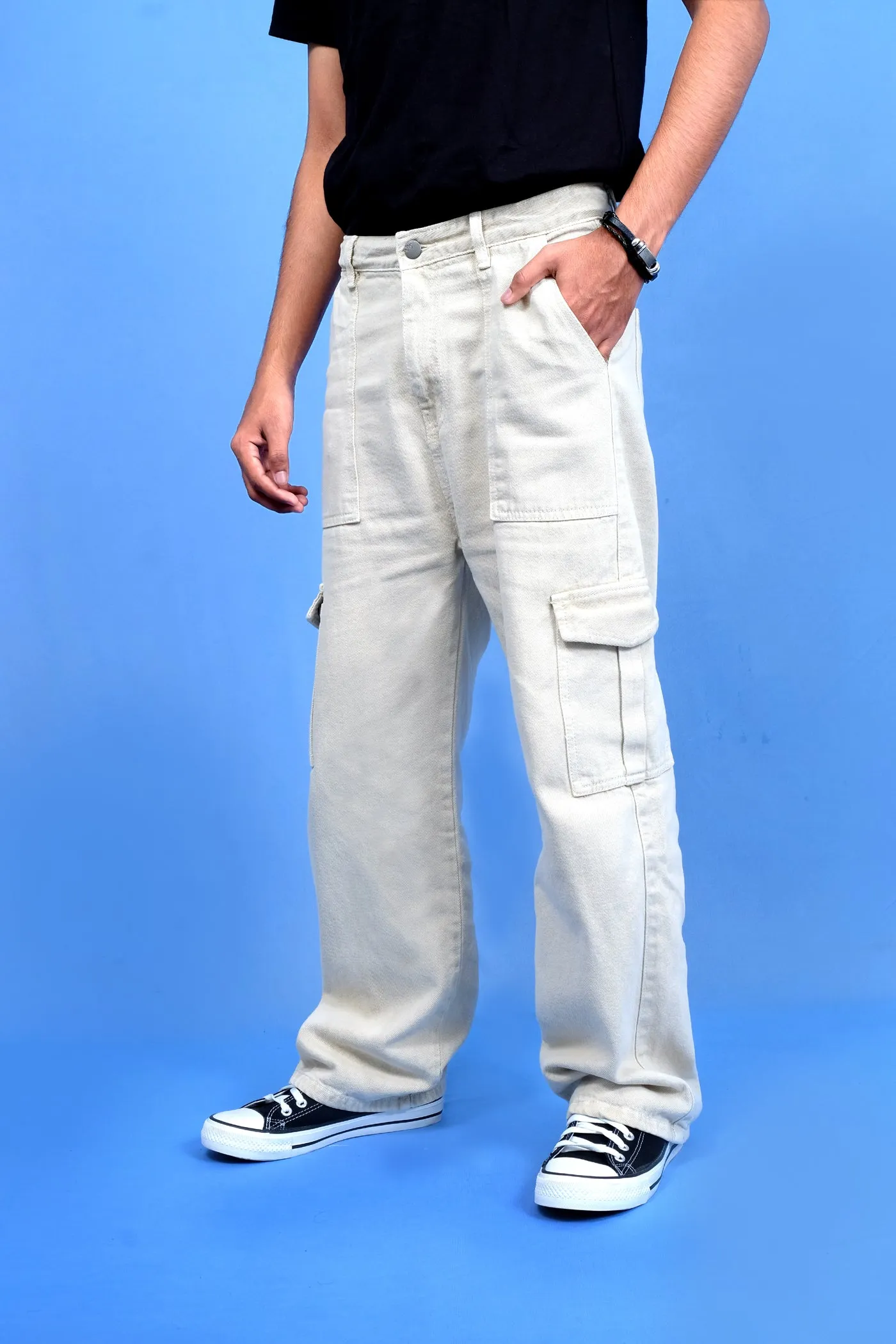 CREAM BAGGY FIT JEANS