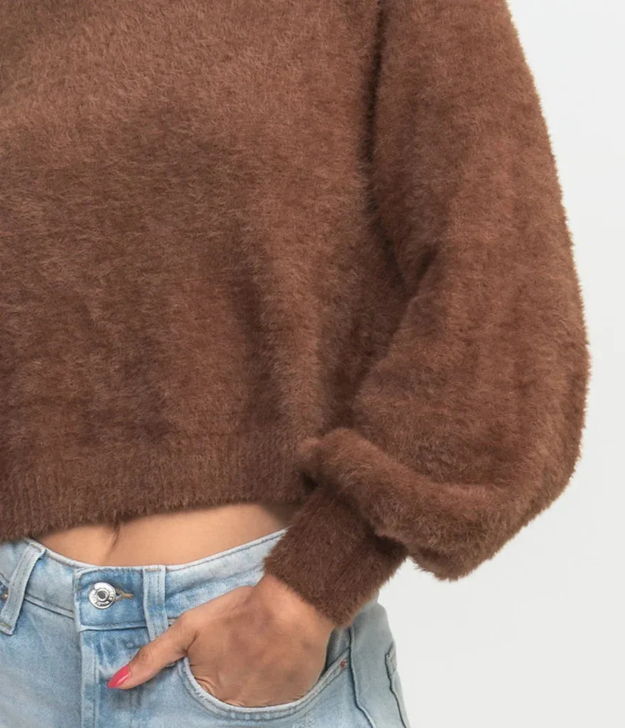 Cropped Feather Knit Sweater