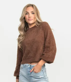 Cropped Feather Knit Sweater