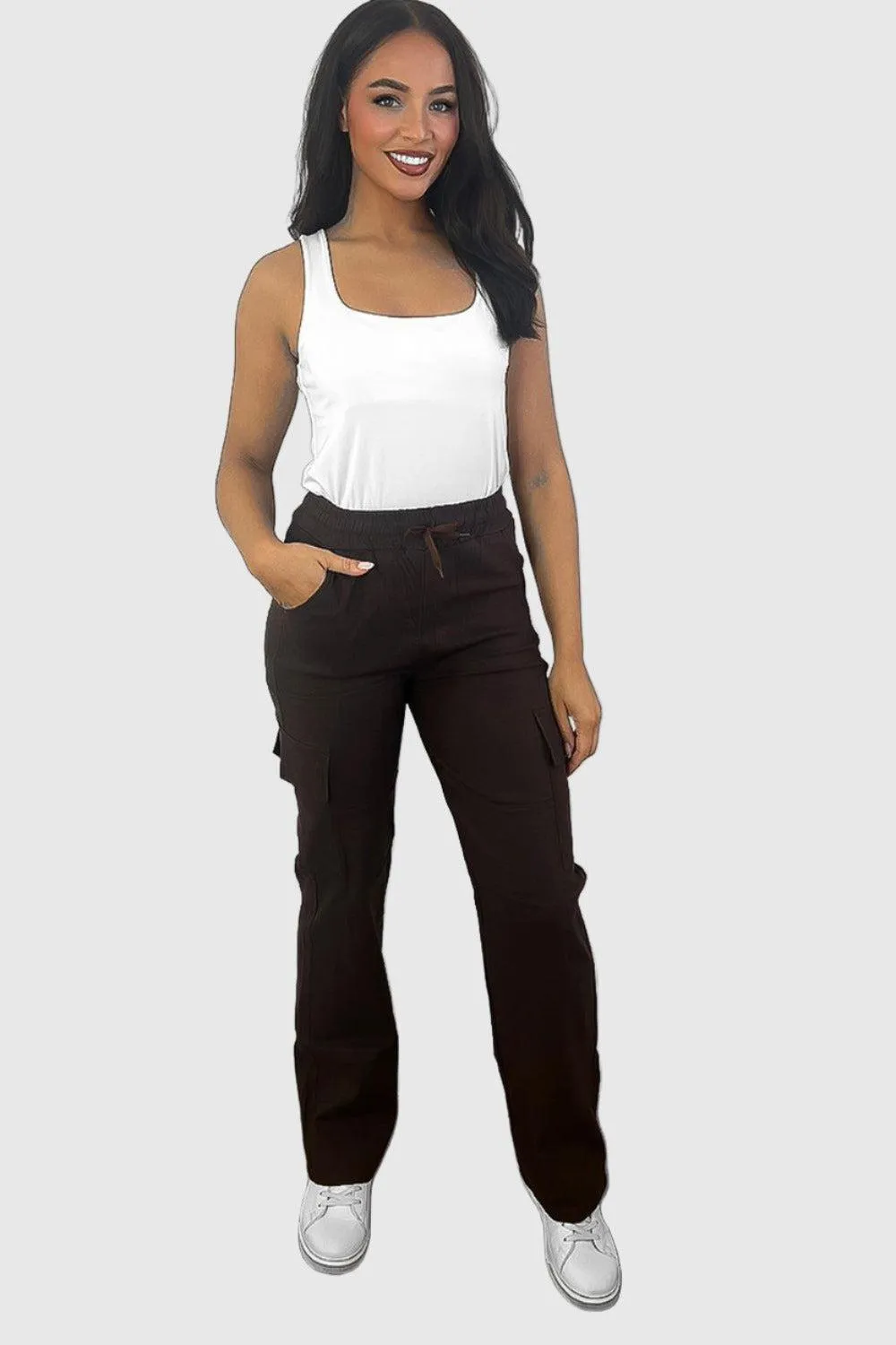 Elastic Waist Utility Pockets Extra Stretchy Cargo Trousers