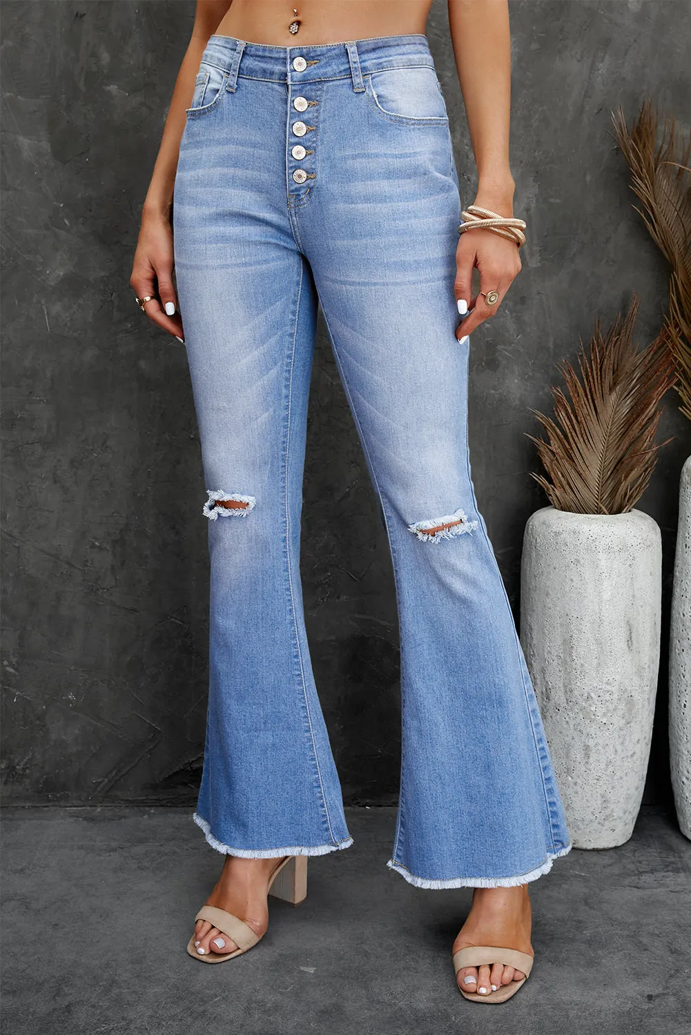 Flare Bell Bottoms Jeans for Women High Rise Distressed Denim Jeans