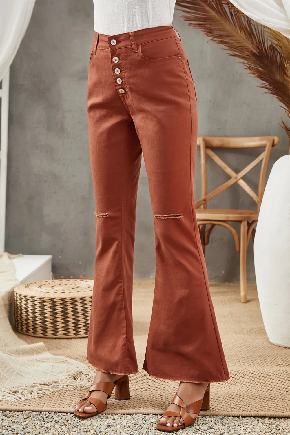 Flare Bell Bottoms Jeans for Women High Rise Distressed Denim Jeans