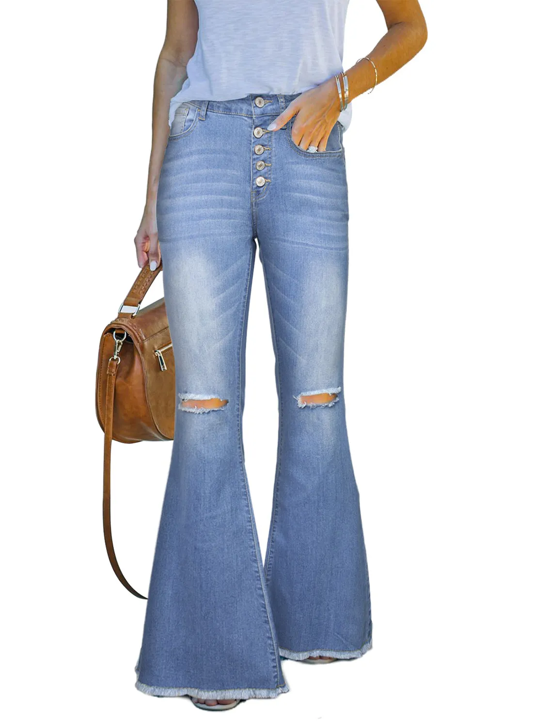 Flare Bell Bottoms Jeans for Women High Rise Distressed Denim Jeans