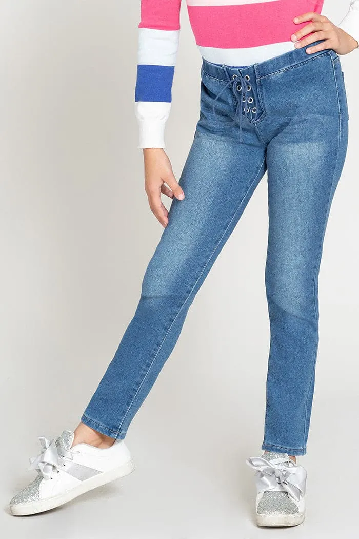 Girls Front Lace Skinny Ankle Jeans