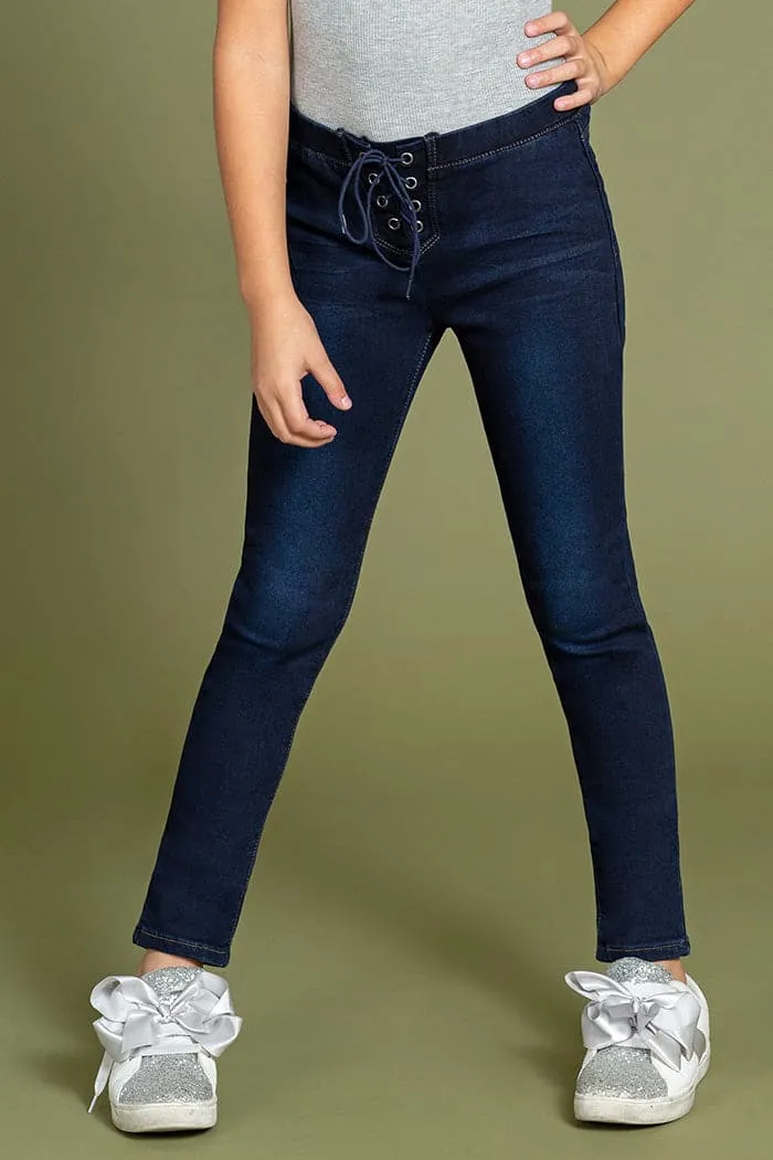 Girls Front Lace Skinny Ankle Jeans