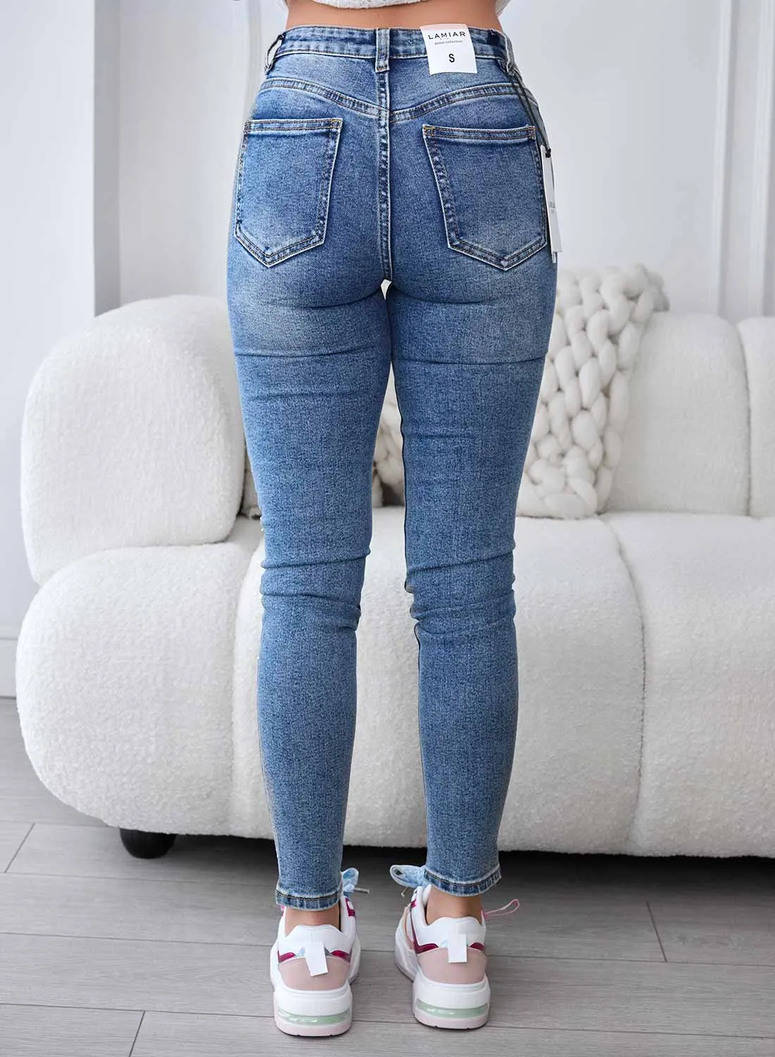 Jeans skinny blu con brillantini