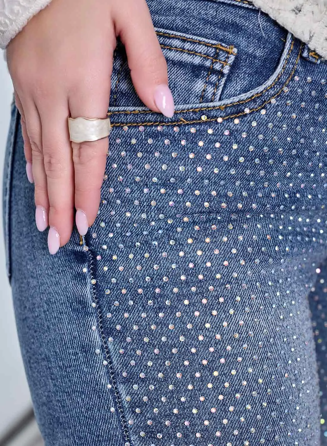 Jeans skinny blu con brillantini