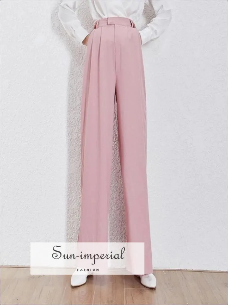 Jimmie Pants- Solid Trousers for Women High Waist Ruched over Size Maxi Wide Leg Pants