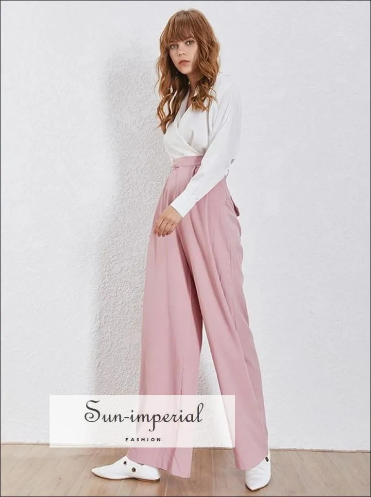 Jimmie Pants- Solid Trousers for Women High Waist Ruched over Size Maxi Wide Leg Pants