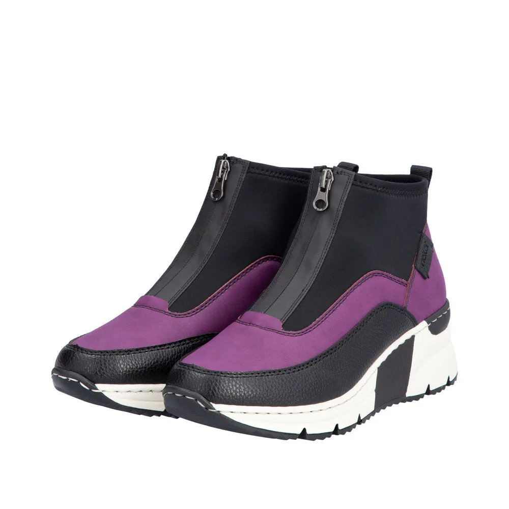 Ladies Rieker Zip Trainer Boots Sneaker Wedge Purple N6352-30