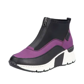 Ladies Rieker Zip Trainer Boots Sneaker Wedge Purple N6352-30