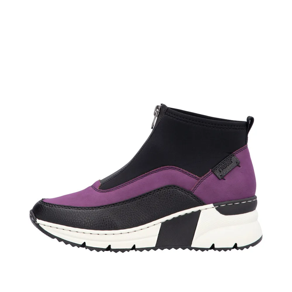 Ladies Rieker Zip Trainer Boots Sneaker Wedge Purple N6352-30