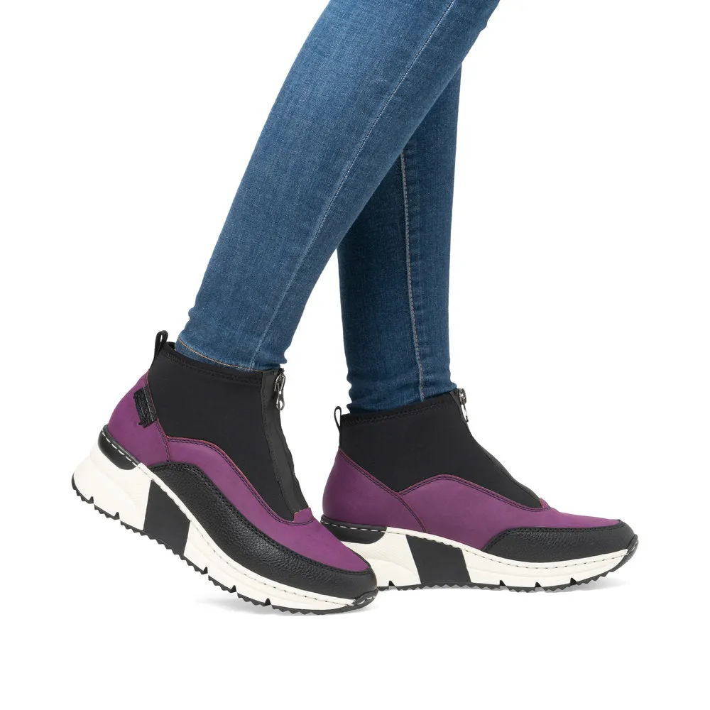 Ladies Rieker Zip Trainer Boots Sneaker Wedge Purple N6352-30