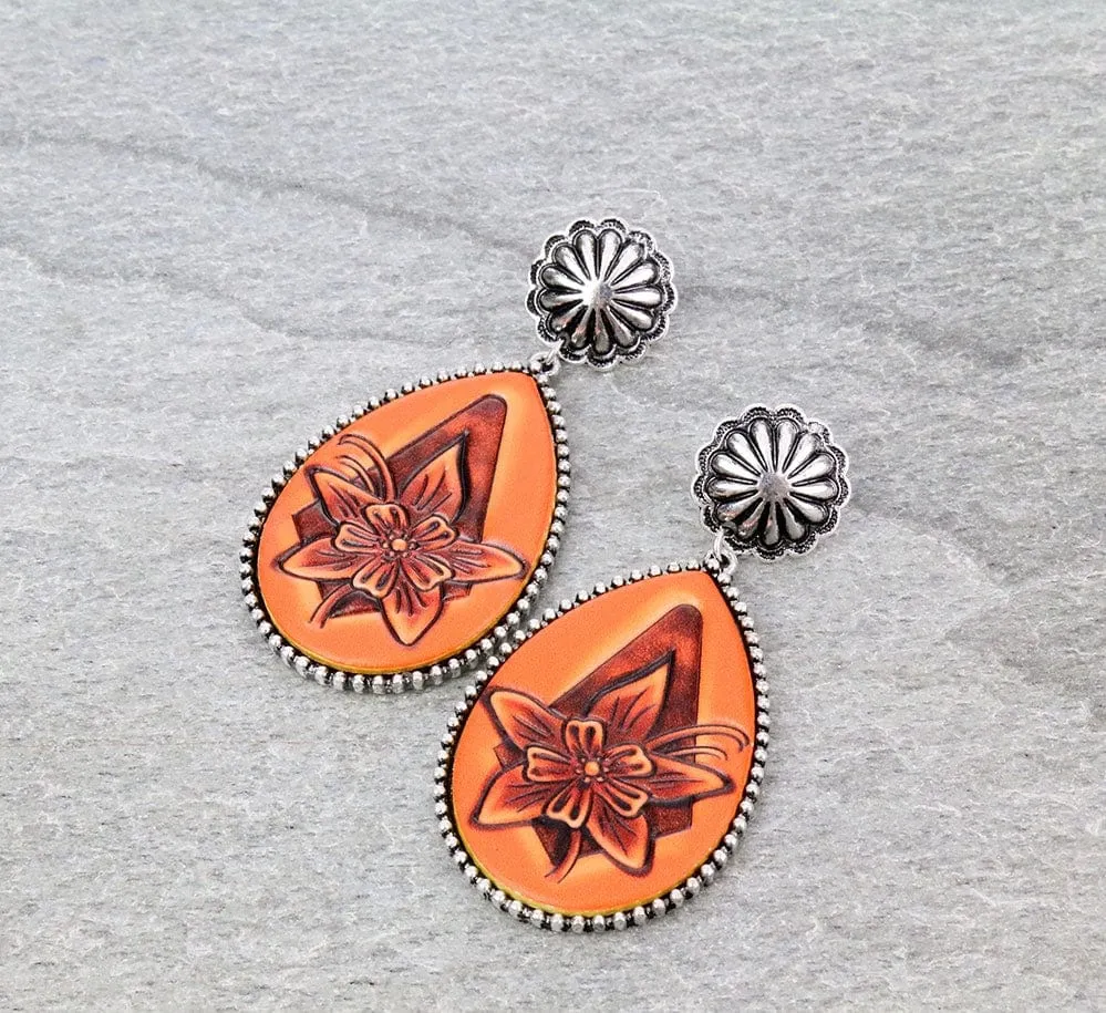 Leather floral studded earrings