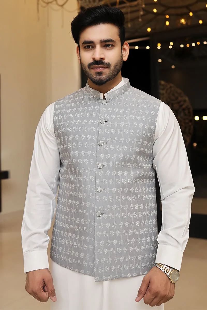 Men Self Design Waistcoat Grey