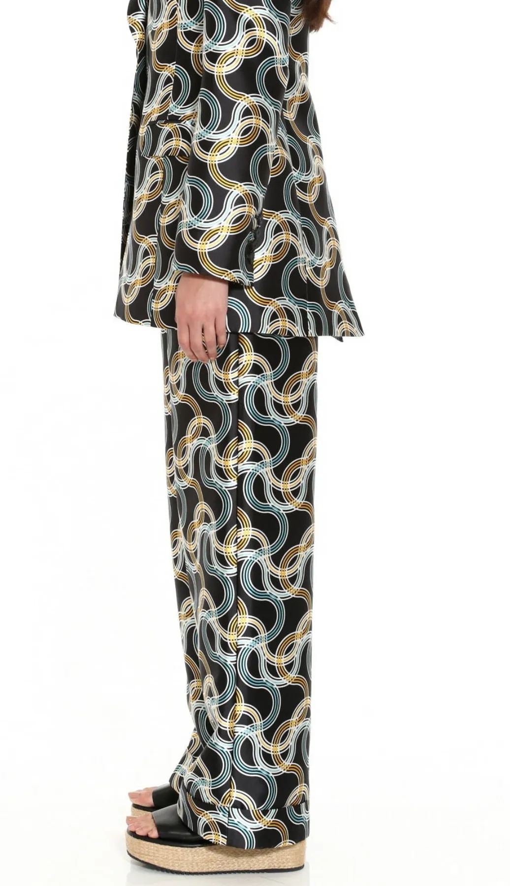 Pasta Print Silk Mikado Trousers in Black