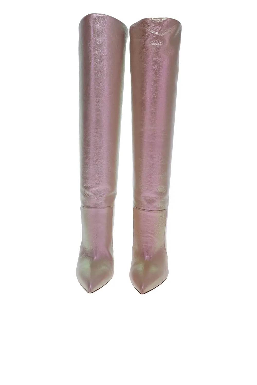 Pink Metallic Leather Stiletto Boots