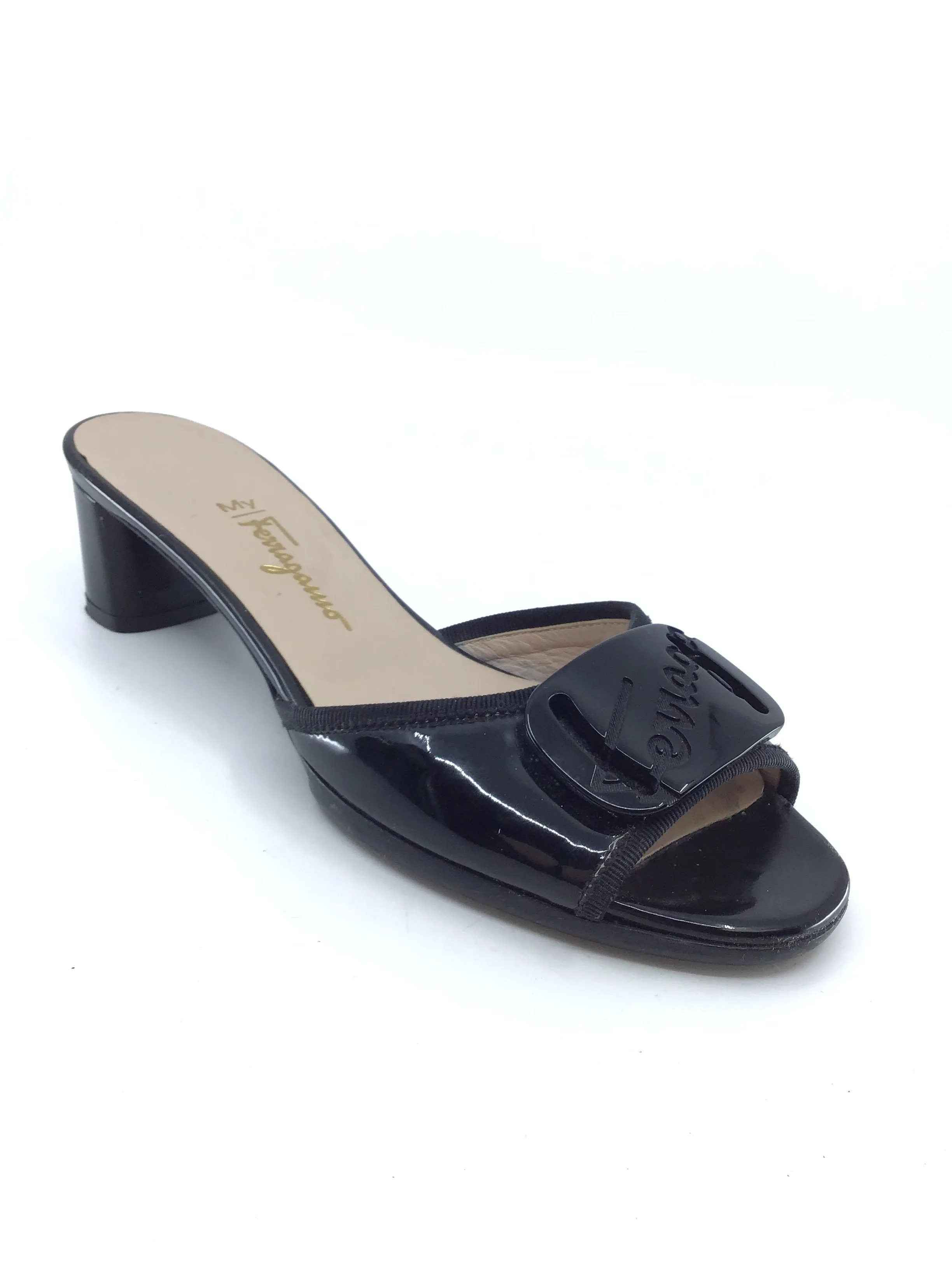 Salvatore Ferragamo Black Patent Slide