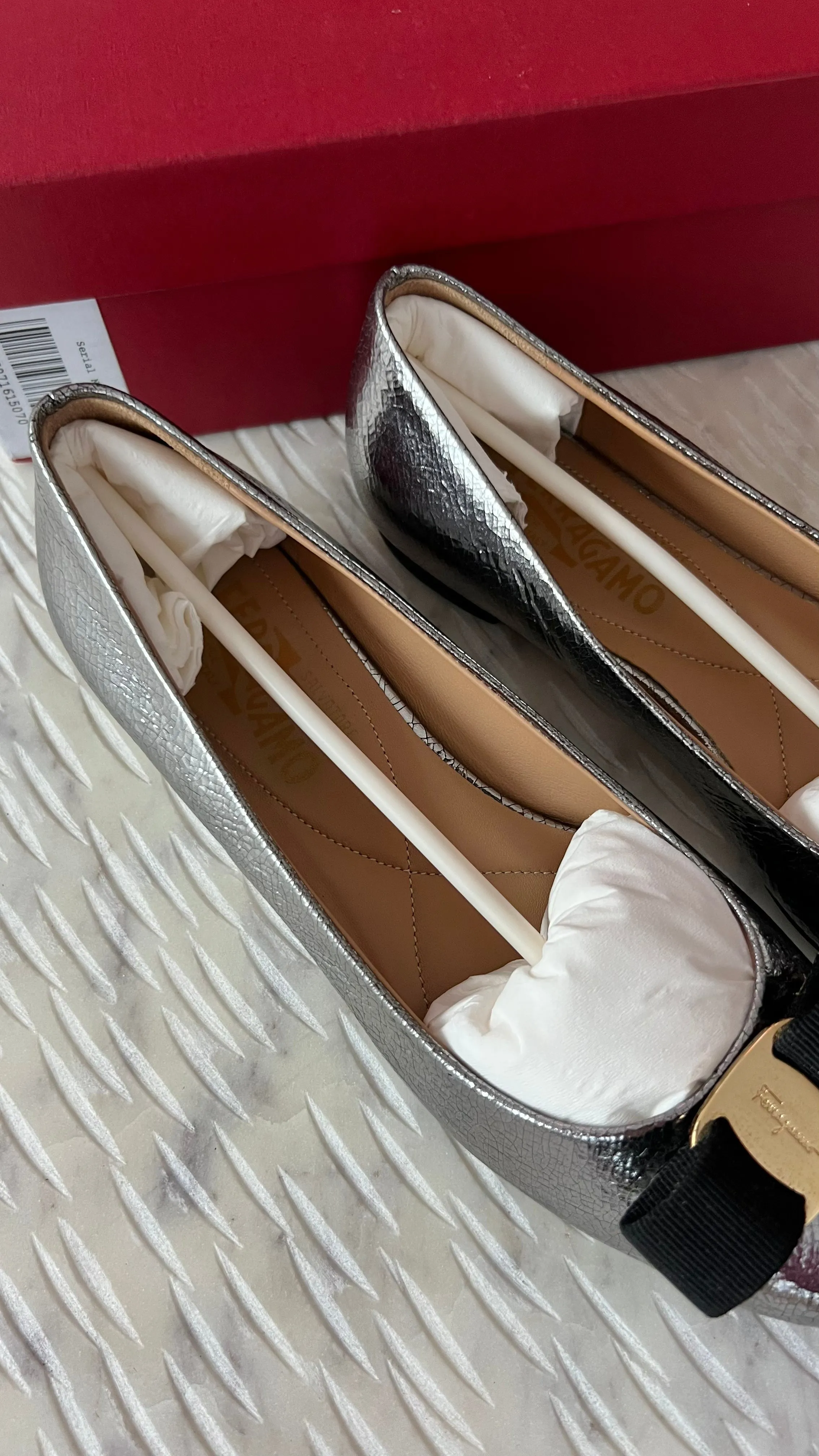 Salvatore Ferragamo Pewter Metallic Varina Flats