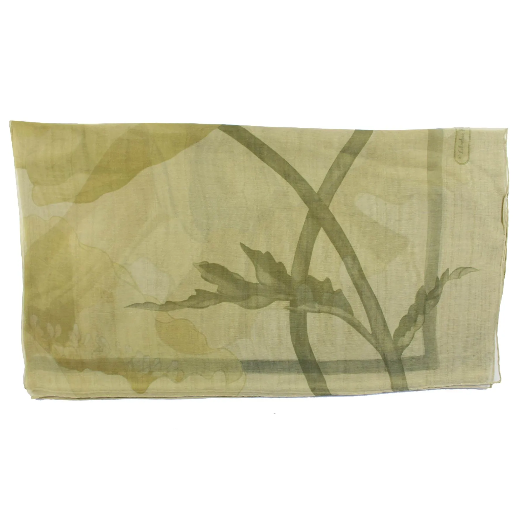 Salvatore Ferragamo Scarf Gray Green Floral - Chiffon Silk Women Shawl SALE