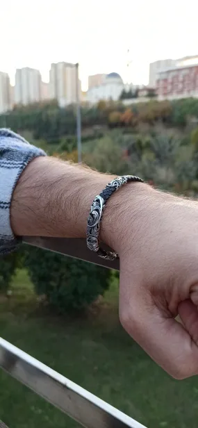 Silver - Leather Bracelet