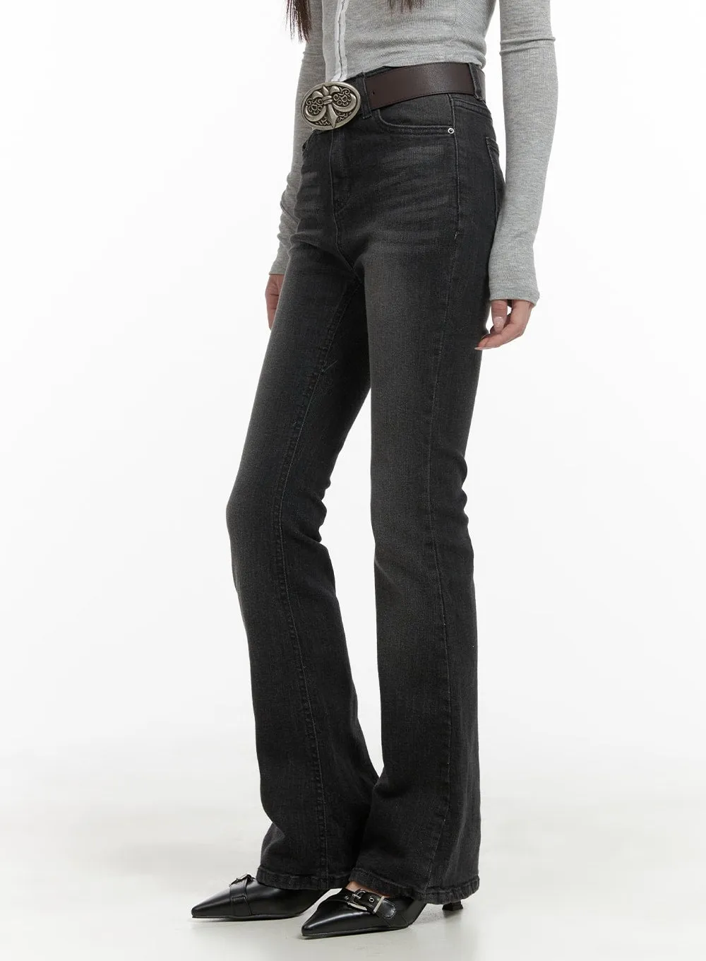 Slim Washed Denim Bootcut Jeans CA403