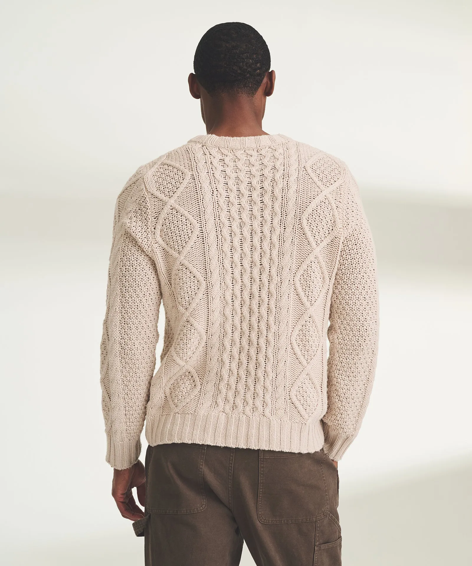 Textured Cotton Cable Crewneck