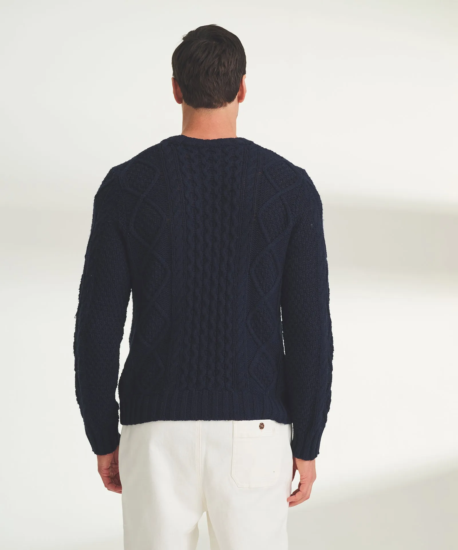 Textured Cotton Cable Crewneck