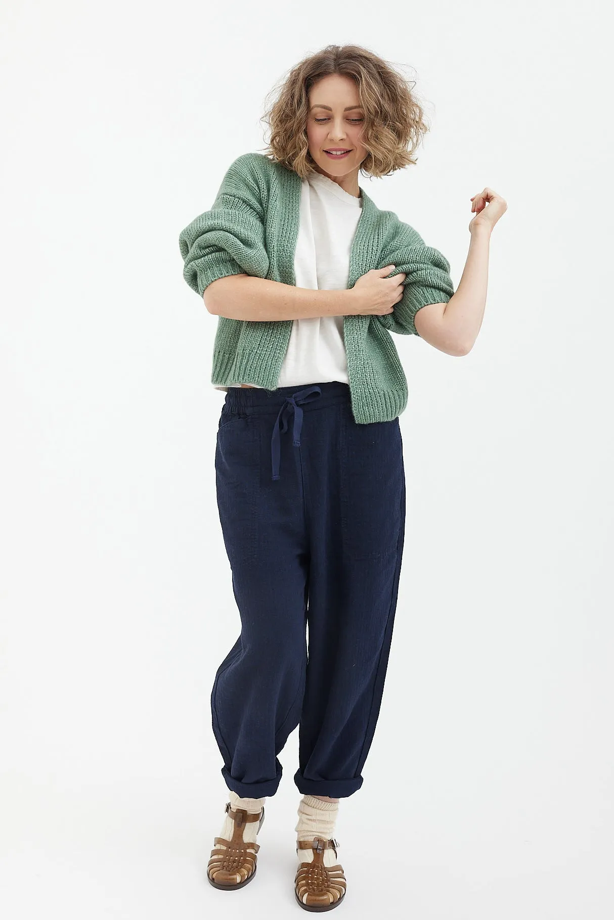 Toast - Brushed Cotton Linen Herringbone Trousers