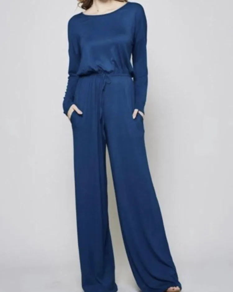 WOMEN WIDE LEG  DRAWSTRING JUMPSUIT